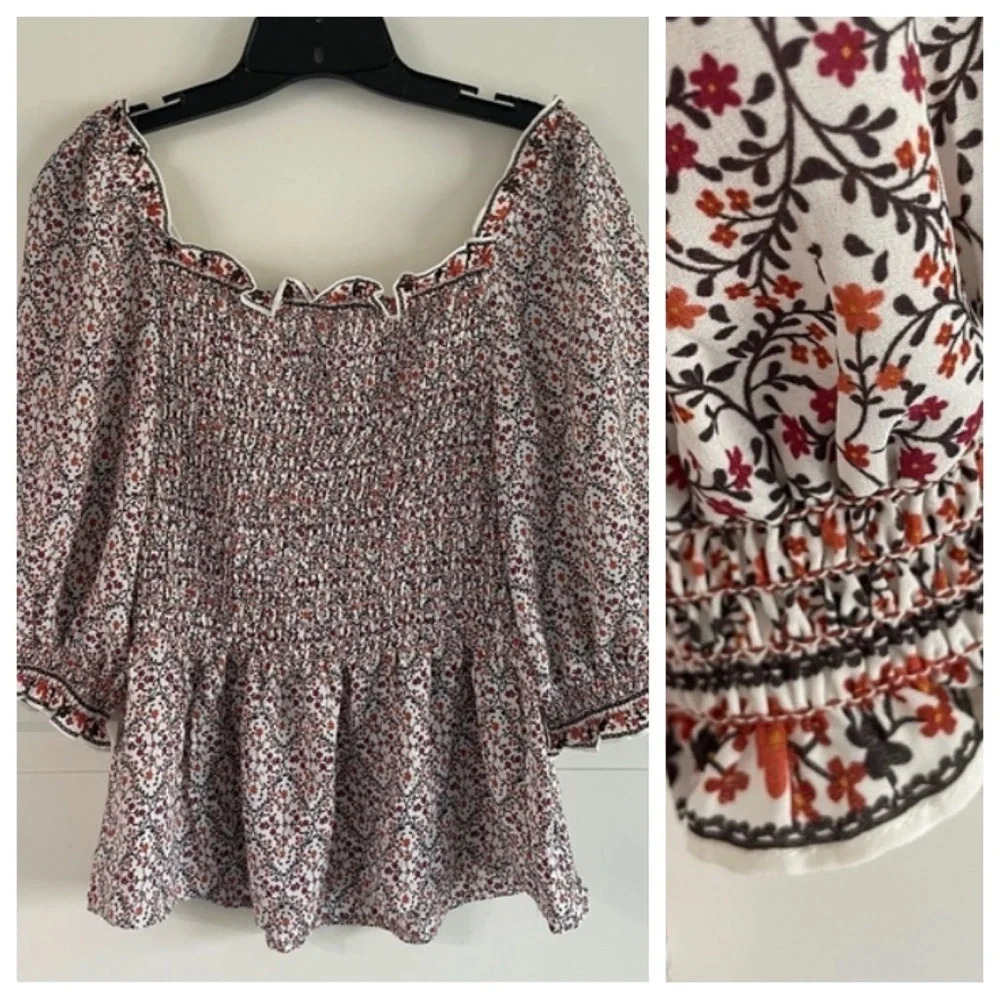 Max Studio smocked floral ruffle top 11868